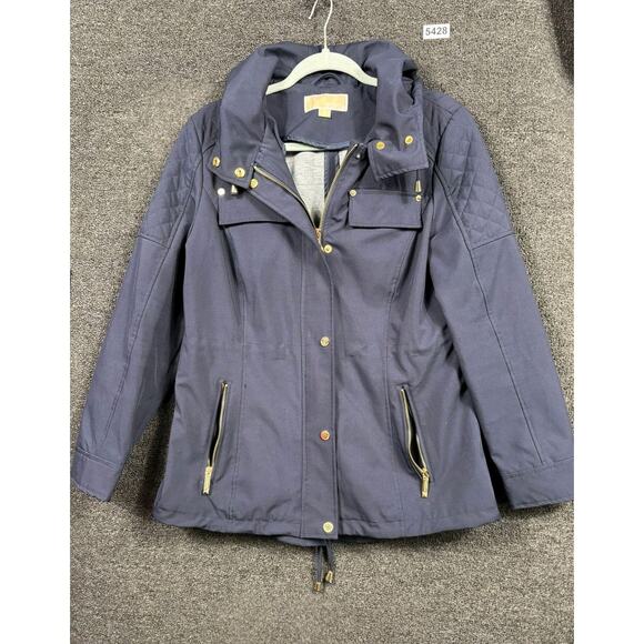 MICHAEL Michael Kors Jacket Womens Medium Navy Hooded Anorak Gold Hardware - Picture 1 of 10